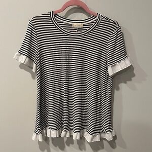 Altar'd State Black and White Striped Ruffle Top